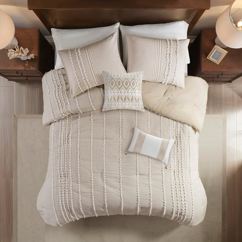 Harbor House 100% Cotton Duvet Set - Trendy Tufted Textured Design, All Season Cozy Bedding Modern Comforter Cover, Matching Shams, Anslee Pom Pom Taupe King(106"x90") 3 Piece - Image 3